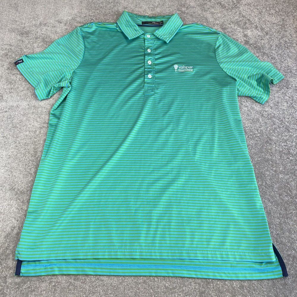 Ralph Lauren RLX Polo Mens Extra Large Green Blue Stripes Embroidered Golf Shirt